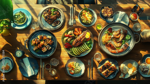 Wallpaper Mural Natural food vibrant spread of diverse dishes showcasing fresh ingredients in wooden table, colorful buffet table filled with an assortment of freshly prepared dishes perfect for a healthy meal. Torontodigital.ca