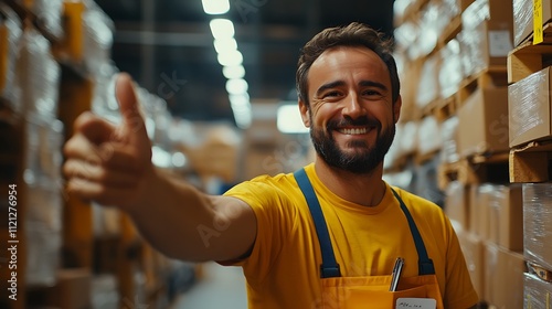 Thumbs up from warehouse employee a positive distribution center vibe