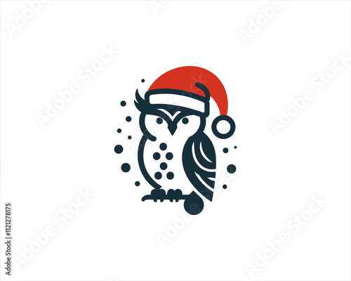 Christmas Owl Logo Design Icon Vector Illustration. Merry Christmas photo