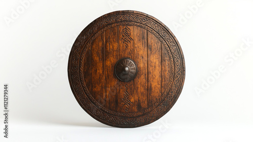 Ornate Wooden Viking Shield  Celtic Knot Design  Medieval Artifact