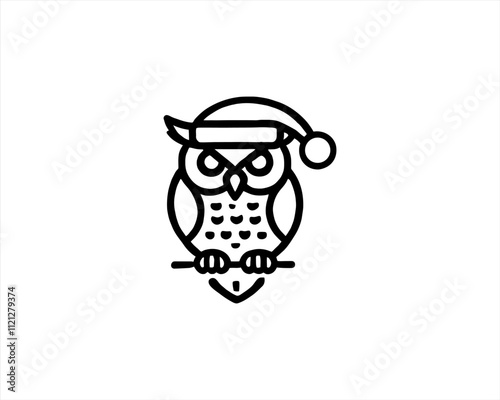 Christmas Owl Logo Design Icon Vector Illustration. Merry Christmas photo