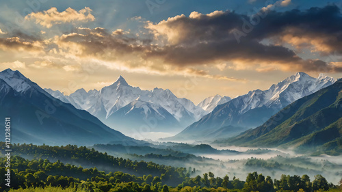 High mountain range in morning time. Beautiful natural landscape