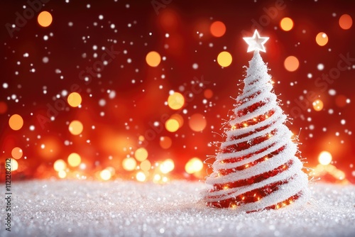 High Detail Picture of Art Christmas Tree on Red Background, High Detail, 8K