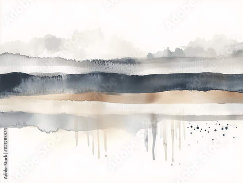 Watercolor, soft pastel colors of gray and beige in horizontal watercolor lines with small drips, isolated on a white background.