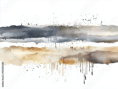 Watercolor, soft pastel colors of gray and beige in horizontal watercolor lines with small drips, isolated on a white background.