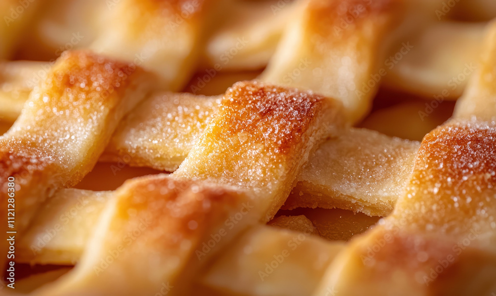 Golden Brown Lattice Topped Pie Crust with Sugar Crystals Golden Brown Lattice Topped Pie Crust with Sugar Crystals