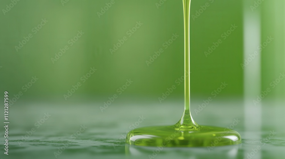 Viscous Green Liquid Dripping with Soft Focus on a Nature-Inspired Background Viscous Green Liquid Dripping with Soft Focus on a Nature-Inspired Background