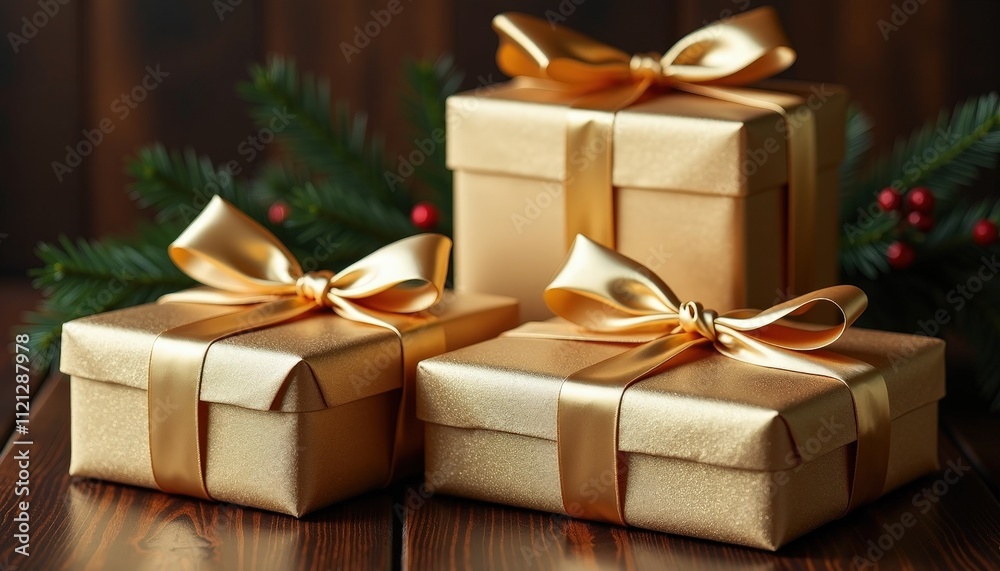 Luxurious Gifts Wrapped in Elegant Paper with Gold Leaf Accents and Tied with Satin Ribbons for a Truly Special Holiday Touch Luxurious Gifts Wrapped in Elegant Paper with Gold Leaf Accents and Tied with Satin Ribbons for a Truly Special Holiday Touch