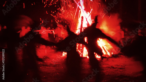Fotografia Huge fire at night and young people around