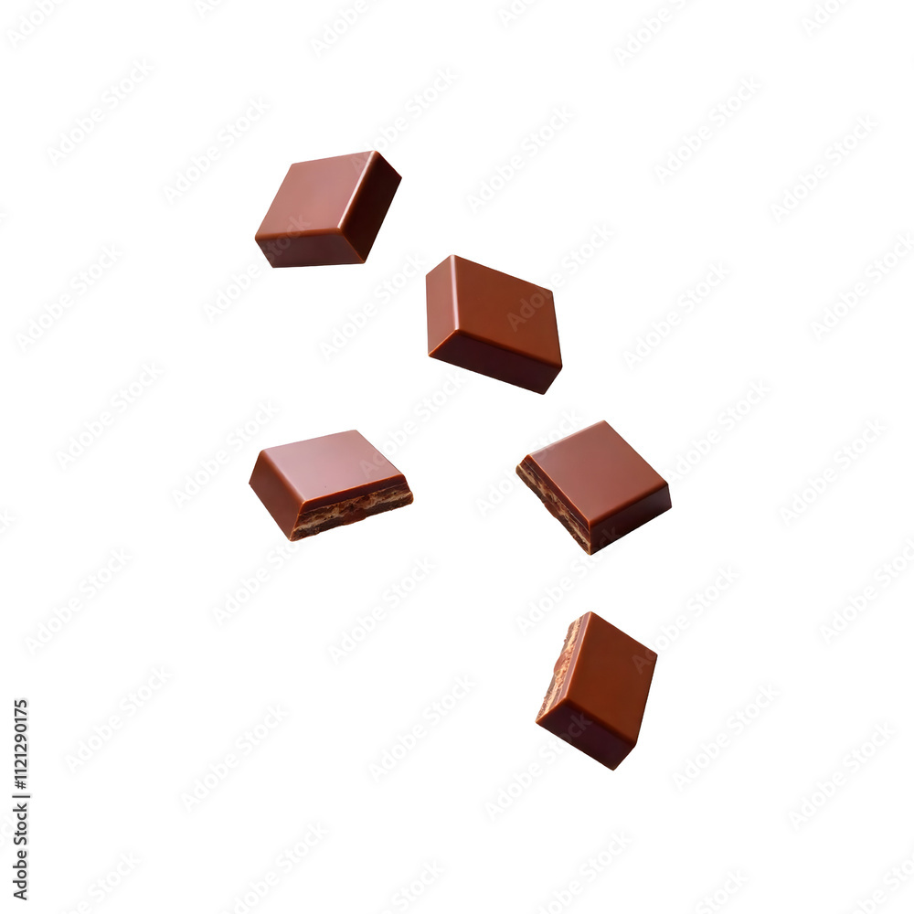 Fototapeta premium Isolated Chocolate Chunks Falling on Transparent Background