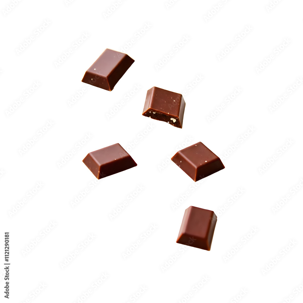 Isolated Chocolate Chunks Falling on Transparent Background Isolated Chocolate Chunks Falling on Transparent Background