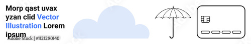 Cloud in light blue, umbrella, and digital interface in black and white. Ideal for weather apps, forecasts, digital interfaces, user experience, minimalistic design, technology and landing pages