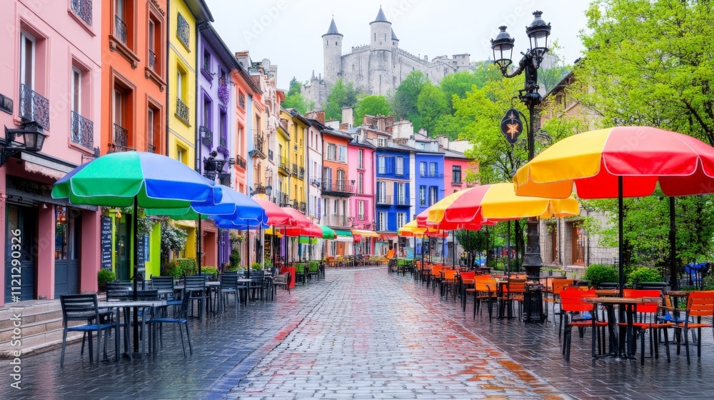Naklejka premium Charming Colorful Street in Quebec City 