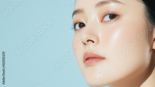 Close-up Portrait of a Young Woman with Glowing Skin and Soft Features