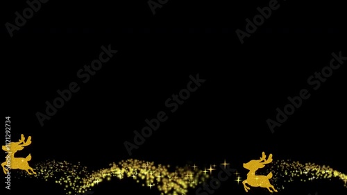 4K Gold Glitter Reindeer jumping loop animation. Particles follow the deer jumping on transparent background