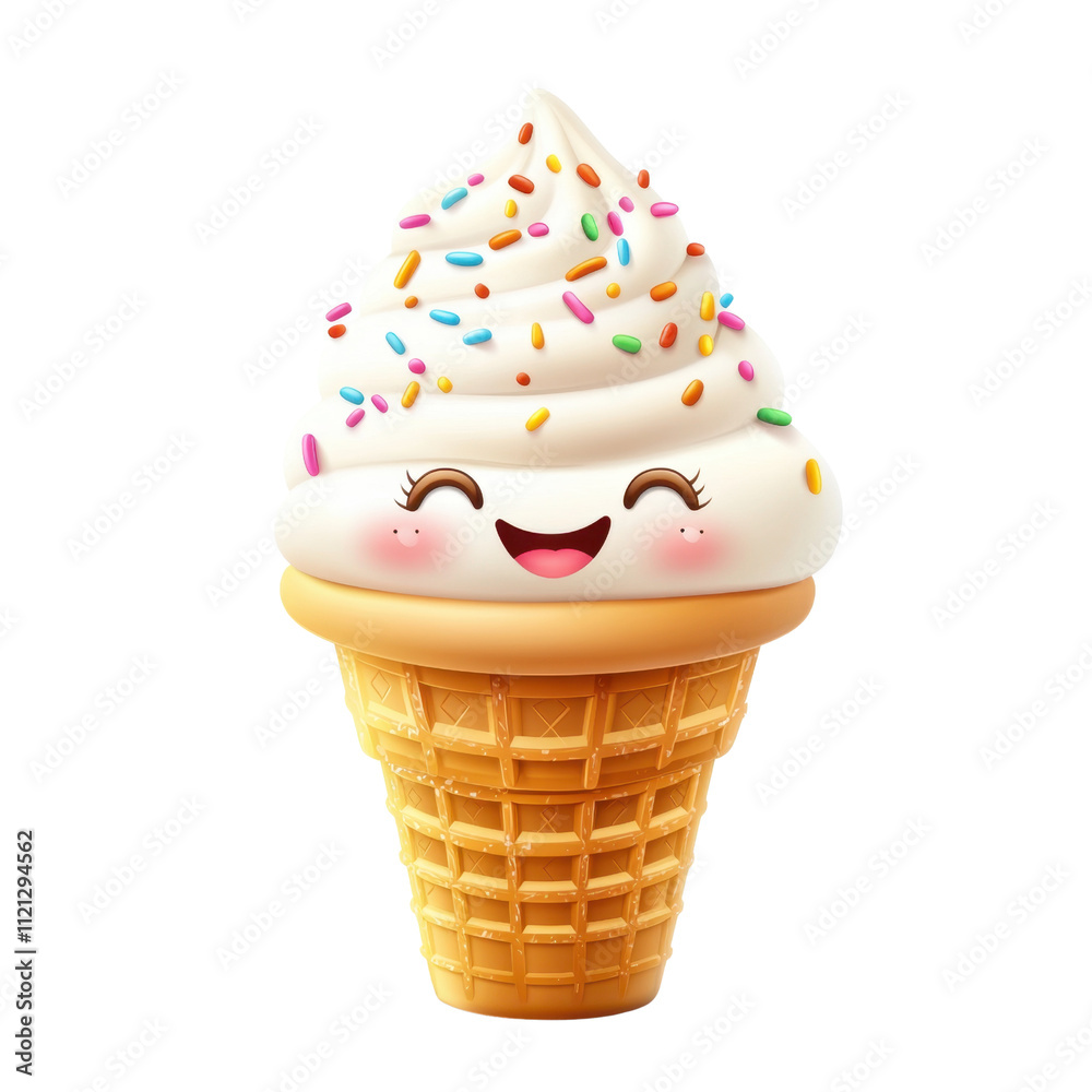 Cute Cartoon Ice Cream Cone with Sprinkles and Happy Face Cute Cartoon Ice Cream Cone with Sprinkles and Happy Face