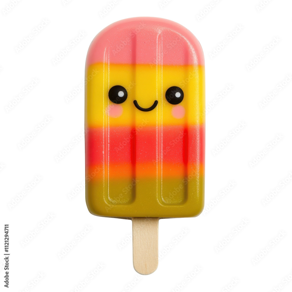 Bright and Cheerful Cartoon Popsicle with Smile and Colorful Layers