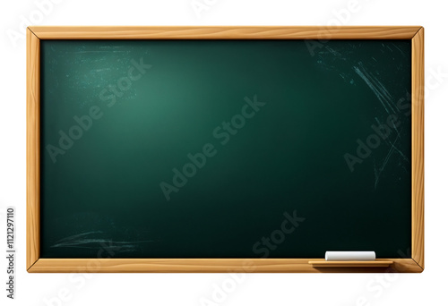Green chalkboard with wooden frame isolated on transparent background