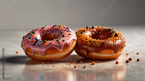 Delicious Donuts On Isolated Background Modern Food Photography Colours Copy Space For Text logo Or Graphics 300 PPI High Resolution Image photo