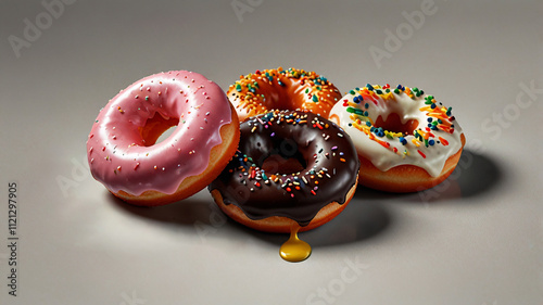 Delicious Donuts On Isolated Background Modern Food Photography Colours Copy Space For Text logo Or Graphics 300 PPI High Resolution Image photo