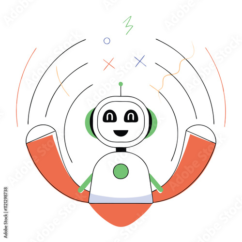 Cute robot with speech bubble. Vector illustration in flat style.