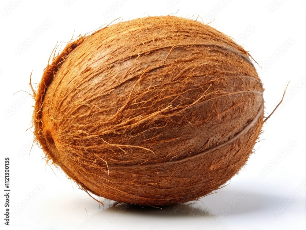 High-Resolution Coconut Image, White Background, Studio Photography, Fresh Coconut, Tropical Fruit, Detailed Texture, Depth of Field High-Resolution Coconut Image, White Background, Studio Photography, Fresh Coconut, Tropical Fruit, Detailed Texture, Depth of Field