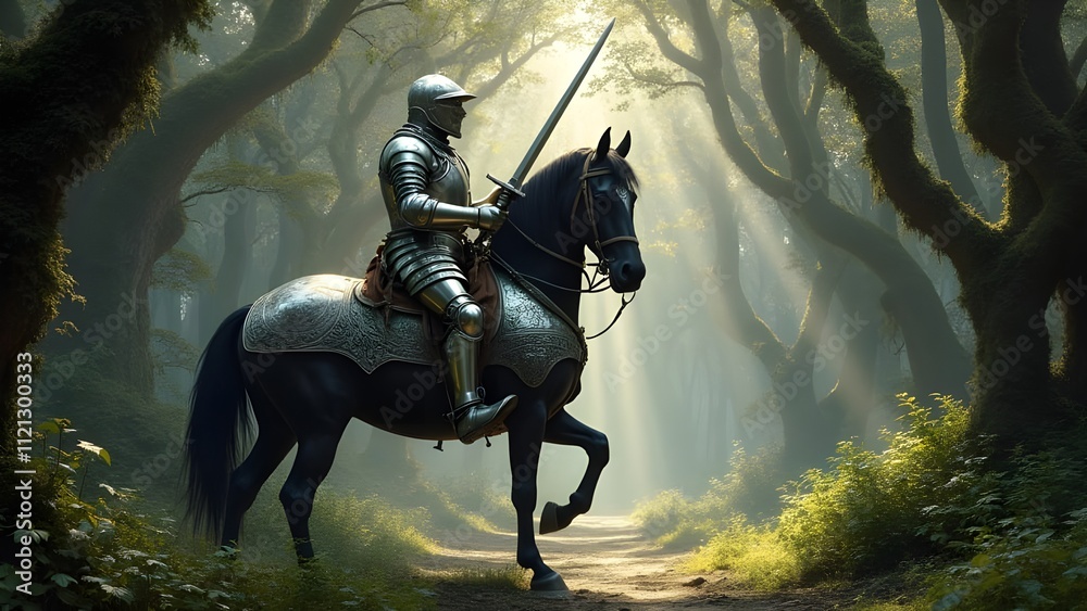 Medieval Knight in Armor in Forest Medieval Knight in Armor in Forest