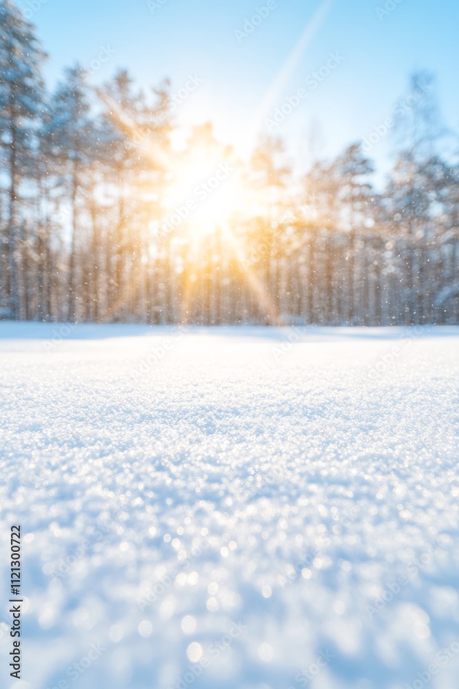 Fototapeta premium Celebrating National Short Person Day in a Serene Snowy Sunrise Forest – Perfect for New Years and Christmas Themes