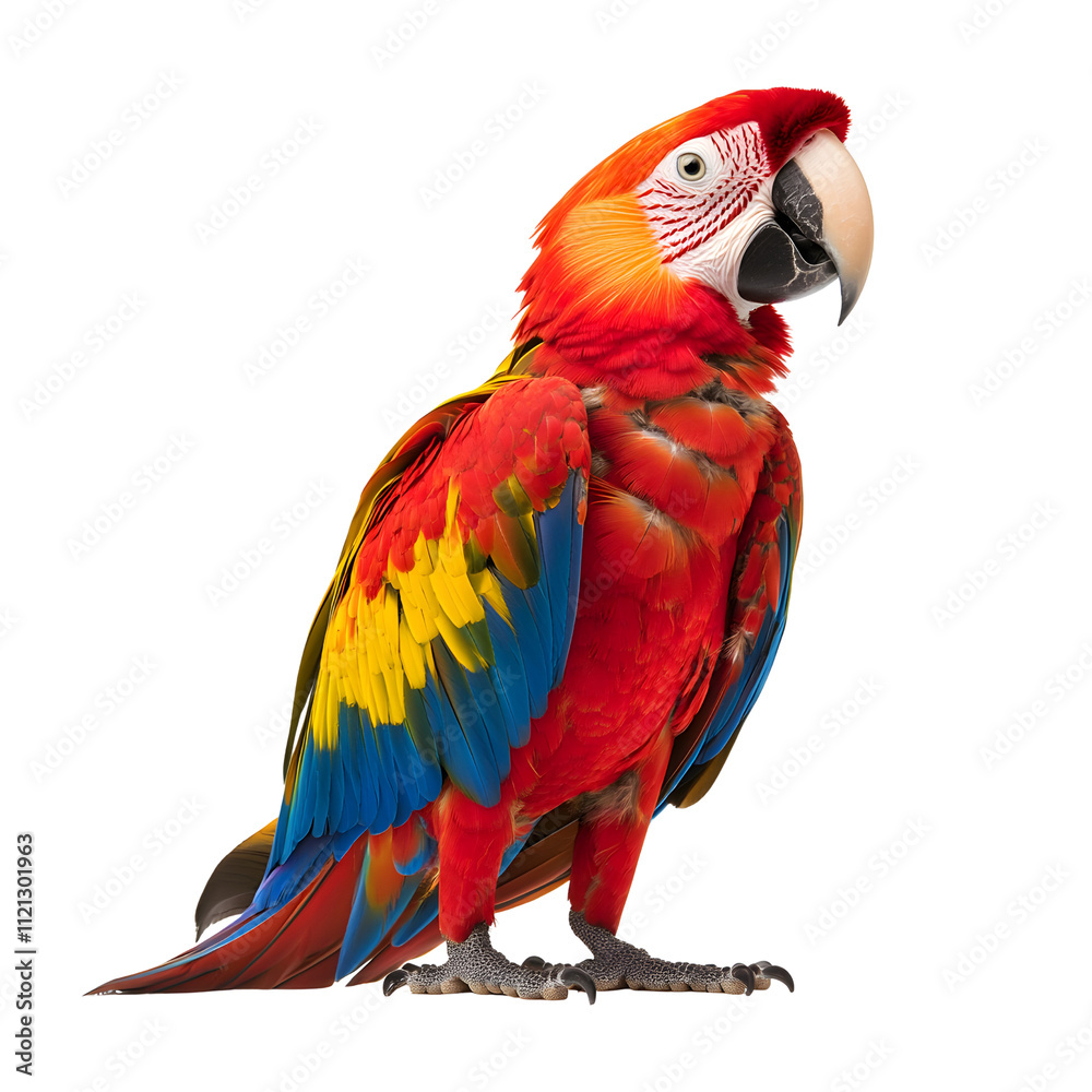 Scarlet macaw side isolated on transparent or white background, png Scarlet macaw side isolated on transparent or white background, png