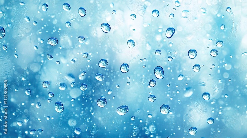 Illustration of water molecules wrapped in transparent water drops on a light blue background. Illustration of water molecules wrapped in transparent water drops on a light blue background.