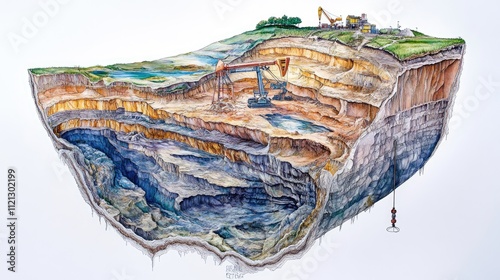 Wallpaper Mural Earth's surface imagery shows diverse geological layers, deep drilling highlights China's oil drilling operations Torontodigital.ca