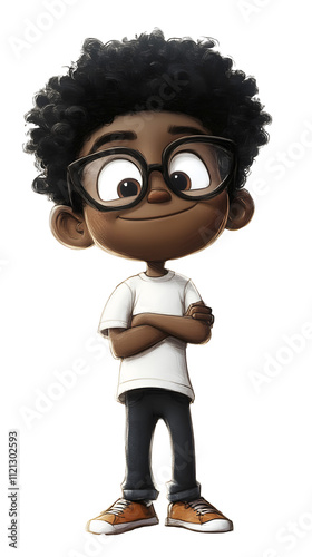 Illustration of an afro boy with glasses