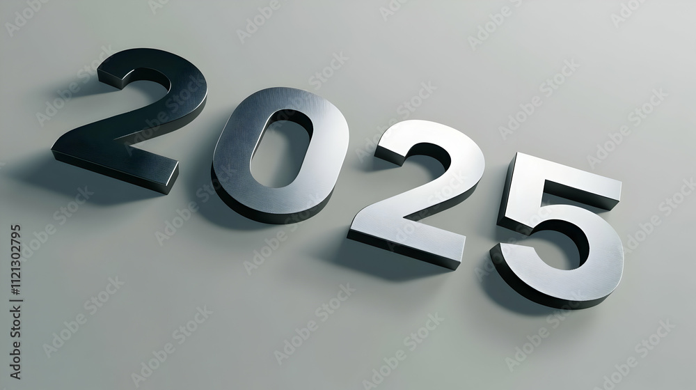 A metallic representation of the year 2025 on a smooth surface. A metallic representation of the year 2025 on a smooth surface.