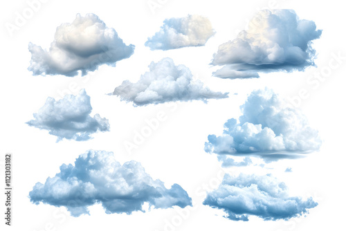 set of isolated clouds on transparent or white background, png photo