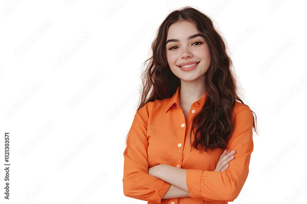 Side view young smiling Caucasian woman isolated on transparent or white background, png Side view young smiling Caucasian woman isolated on transparent or white background, png