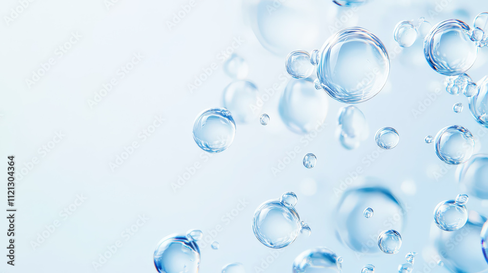 Blue water bubbles and splashes on clean background, aesthetic mockup. Generative AI Blue water bubbles and splashes on clean background, aesthetic mockup. Generative AI