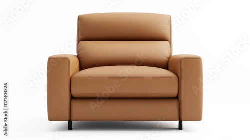 A tan leather chair with a black frame on transparent background