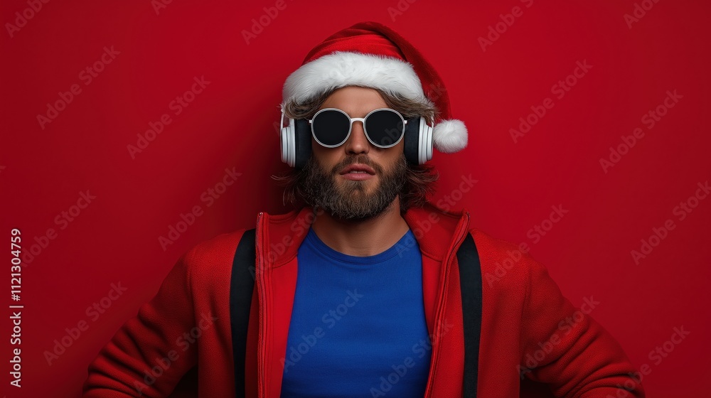 Christmas party celebration funky crazy santa claus dj in white headset. Christmas party celebration funky crazy santa claus dj in white headset.