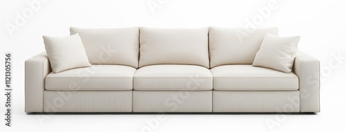 A white couch with three pillows on it on transparent background