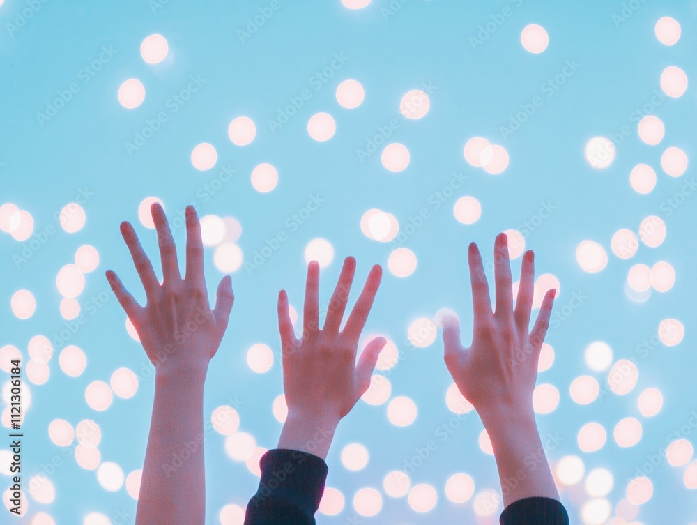 Reaching Hands Silhouettes Under Festive Lights - A Glimpse of Unity and Connection