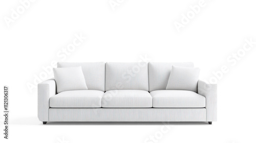 A white couch with a striped pattern on it on transparent background