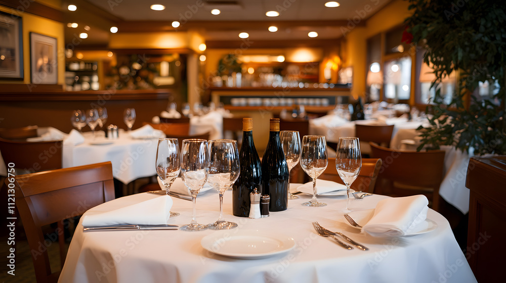 Empty Restaurant Interior with Cozy Atmosphere and Warm Lighting - Inviting and Relaxing Ambiance Ready for Guests Empty Restaurant Interior with Cozy Atmosphere and Warm Lighting - Inviting and Relaxing Ambiance Ready for Guests