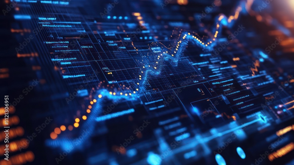Obraz premium Abstract digital data visualization with glowing lines and dots.