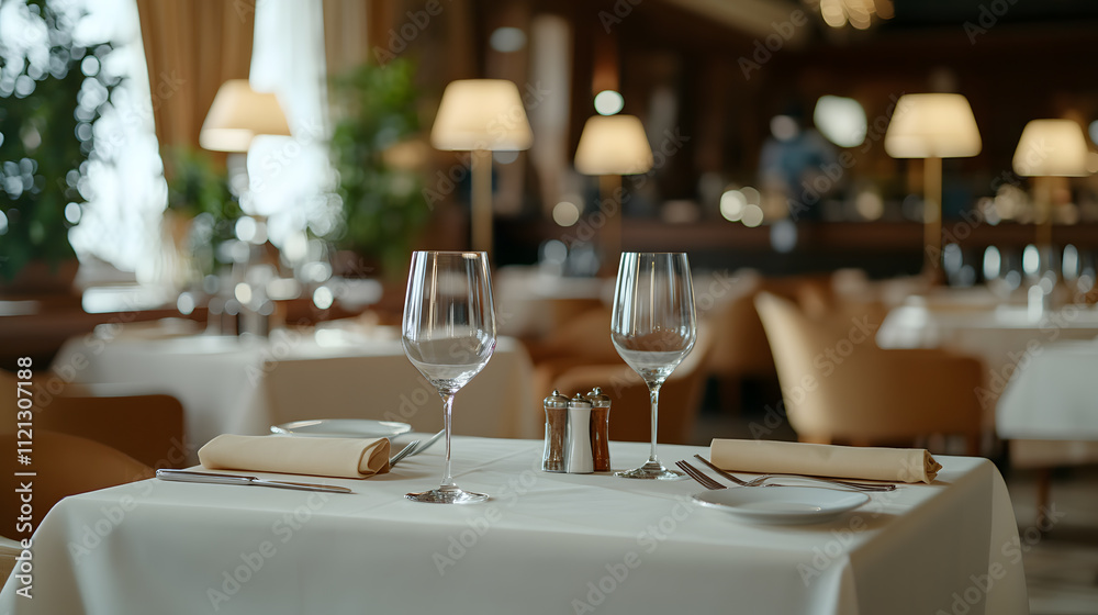 Empty Restaurant Interior with Cozy Atmosphere and Warm Lighting - Inviting and Relaxing Ambiance Ready for Guests Empty Restaurant Interior with Cozy Atmosphere and Warm Lighting - Inviting and Relaxing Ambiance Ready for Guests