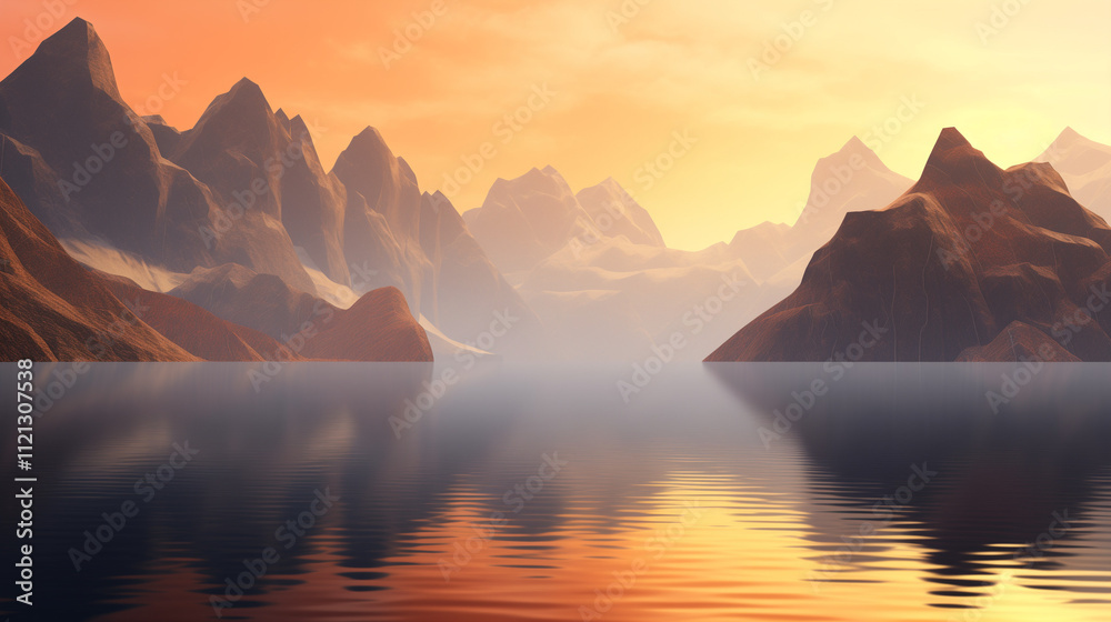Scenic mountain lake landscape at sunset with copy space for International Mountain Day Scenic mountain lake landscape at sunset with copy space for International Mountain Day