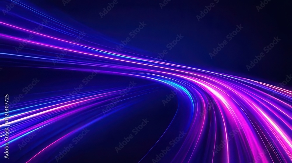 Abstract glowing purple and blue light trails on dark background. Abstract glowing purple and blue light trails on dark background.