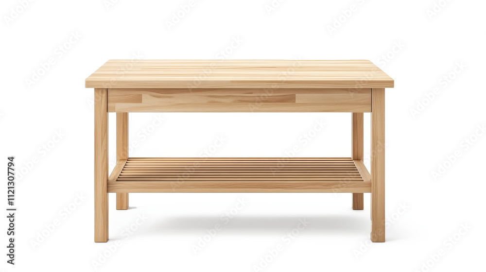 A wooden table with a shelf on top on transparent background A wooden table with a shelf on top on transparent background