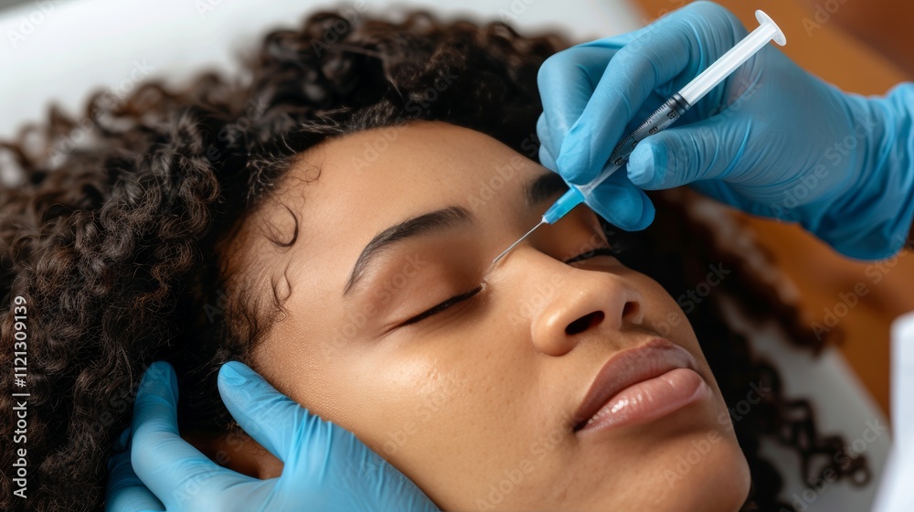 Naklejka premium Woman receiving lip enhancement injection a look into cosmetic beauty treatments and dermatology