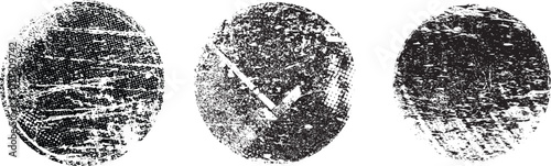 Vector rough edges badges set .Grunge set of textured black labels . Pack of vector stickers. Grunge circle stamps, insignias, labels, tags for your design. Grunge textured black vector rubber stamps