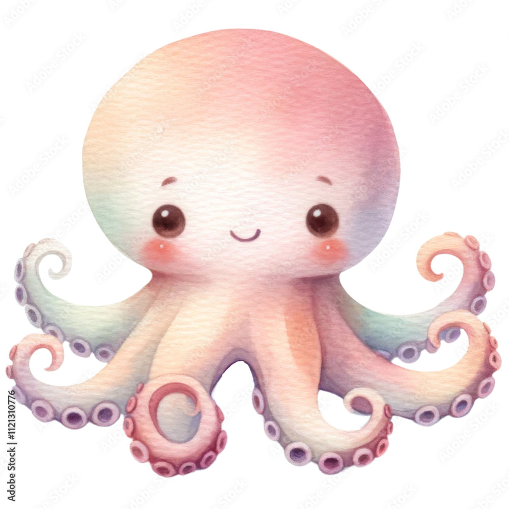 Cute Watercolor Octopus with Soft Pastels. Cute Watercolor Octopus with Soft Pastels.